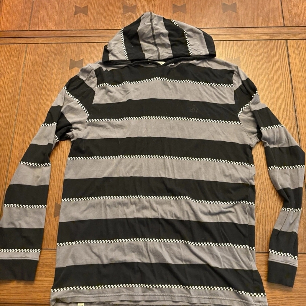 Vans Mens Size XL long Sleeve Black And Gray Checkered Hoodie